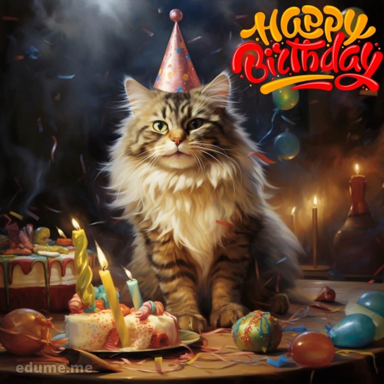 Cat Birthday cards picture candles gratis