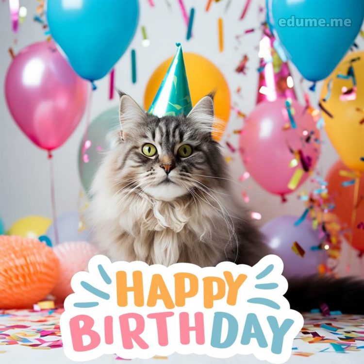 Cat Birthday cards picture balloons gratis