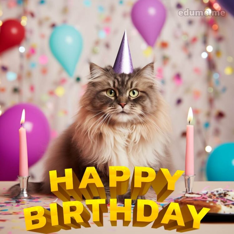 Cat Birthday cards picture fluffy cat gratis