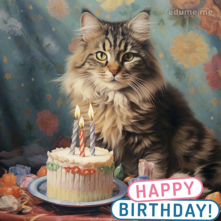 Cat Birthday cards picture candlelight cake gratis