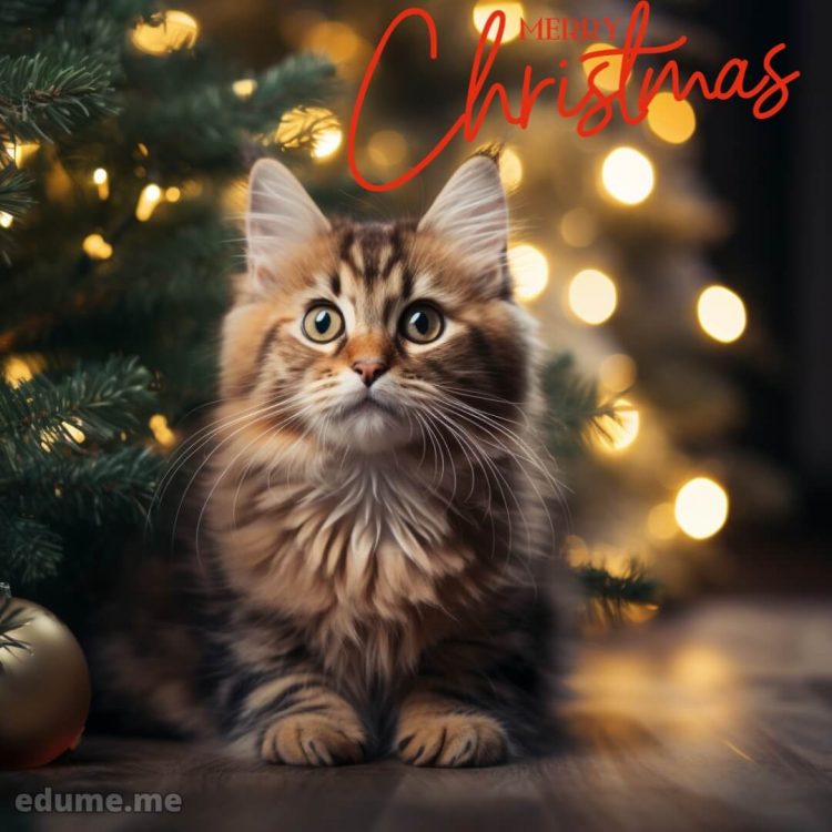 Cat Christmas cards picture garland gratis