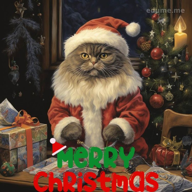 Cat Christmas cards picture Christmas tree gratis