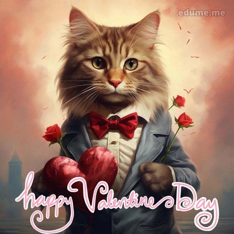 Cat Valentine cards picture cat in a tuxedo gratis