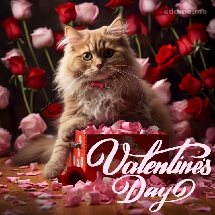 Cat Valentine cards picture rose petals gratis