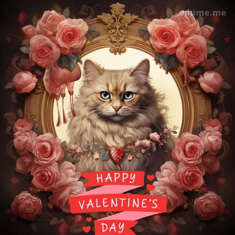 Cat Valentine cards picture pink roses gratis