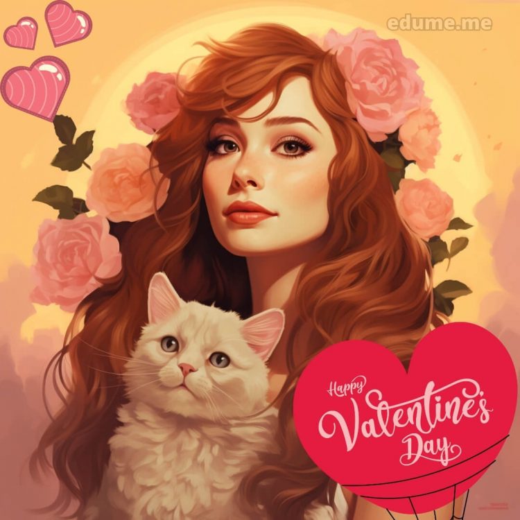 Cat Valentines cards picture girl gratis