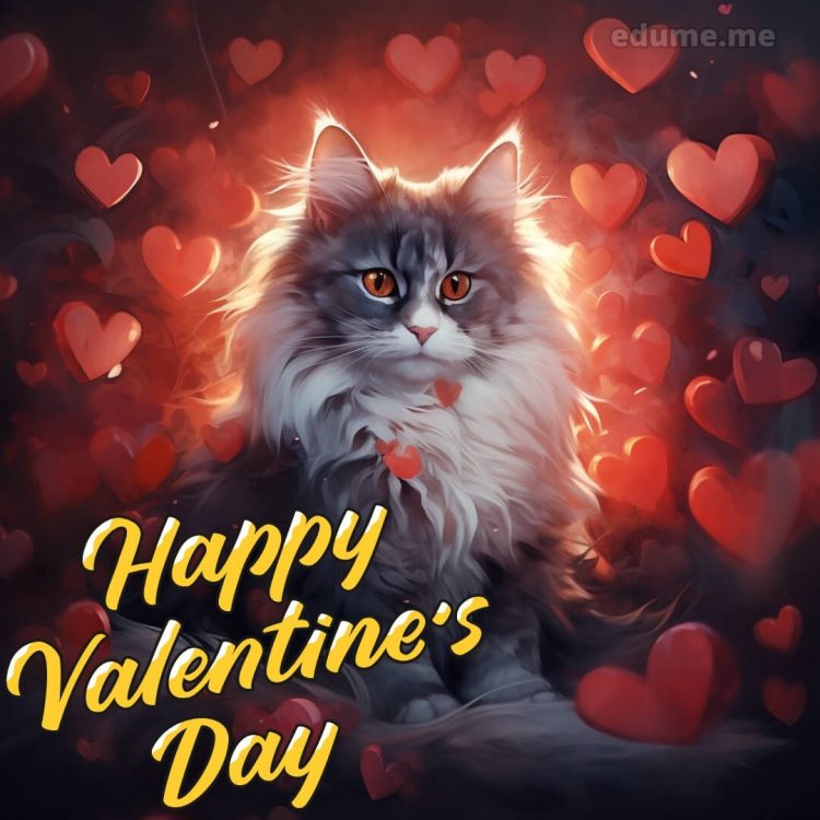 Cat Valentines cards picture red hearts gratis
