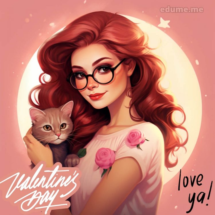 Cat Valentines cards picture glasses girl gratis
