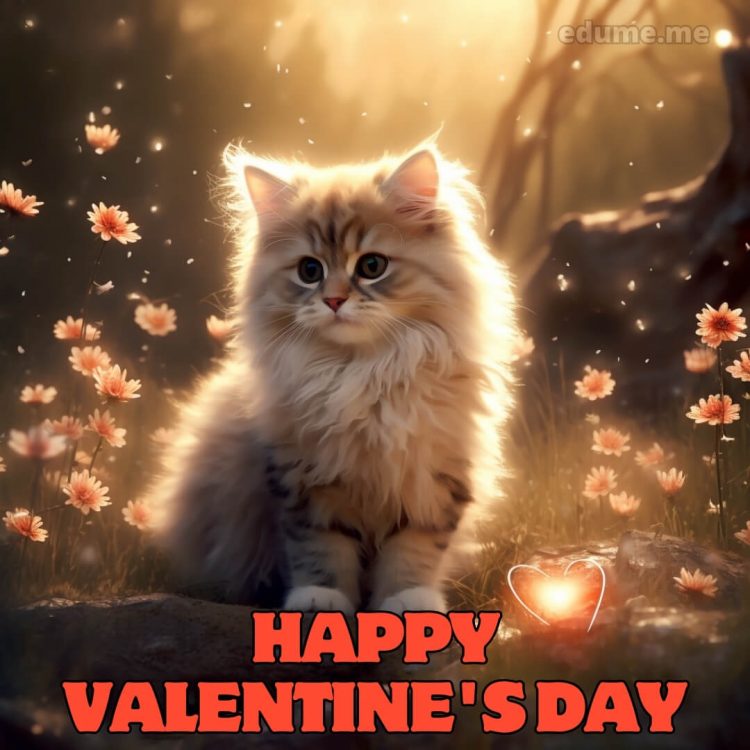 Cat Valentines cards picture flowers gratis