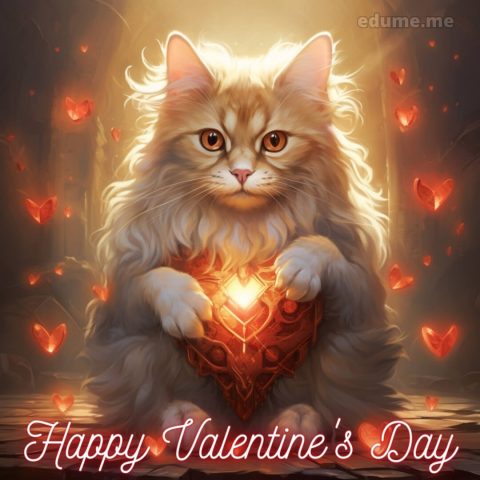 Cat Valentines cards picture burning heart gratis