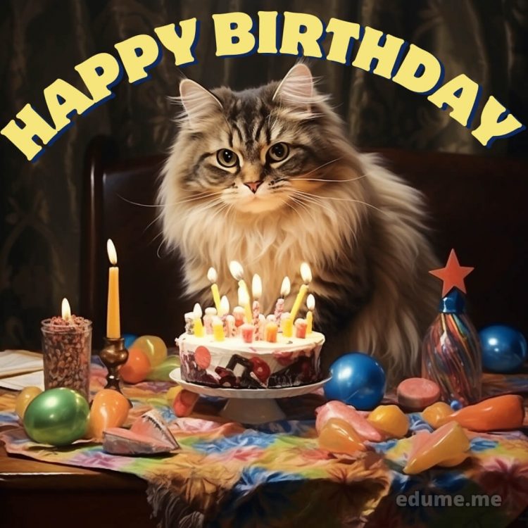 Funny cat Birthday cards picture party table gratis