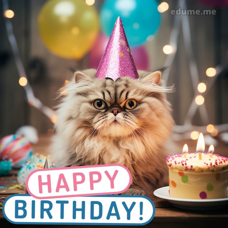 Funny cat Birthday cards picture fluffy cat gratis