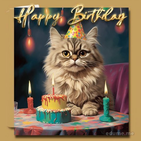 Funny cat Birthday cards picture cat at the table gratis