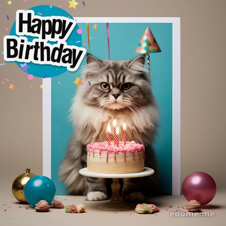 Funny cat Birthday cards picture balloons gratis