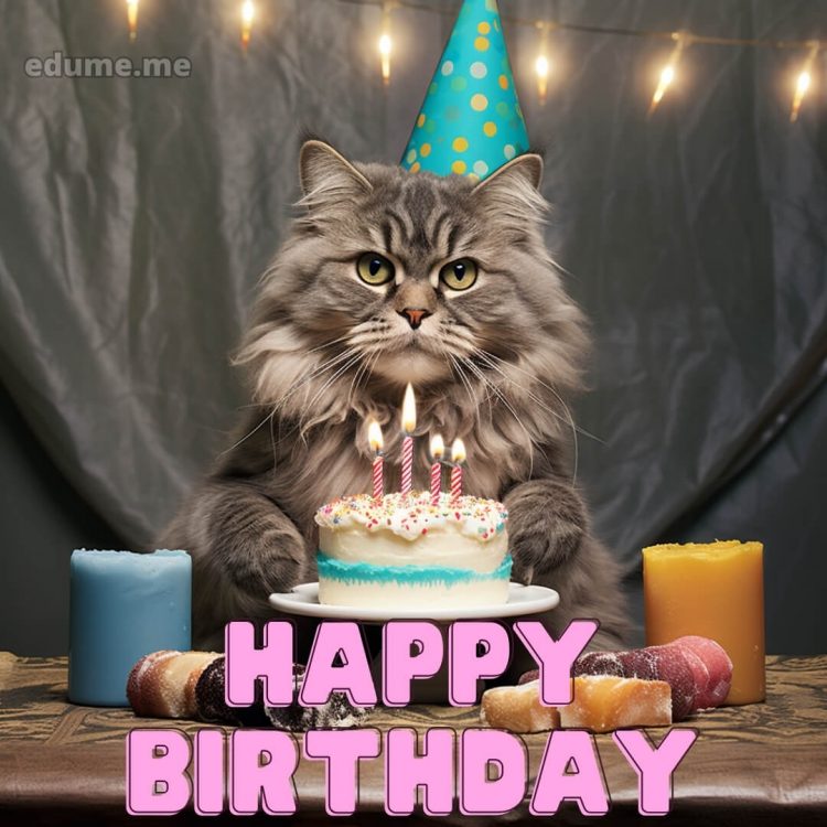 Funny cat Birthday cards picture sweets gratis