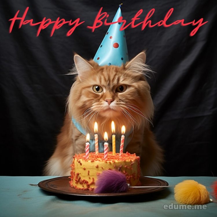 Funny cat Birthday cards picture yellow cake gratis