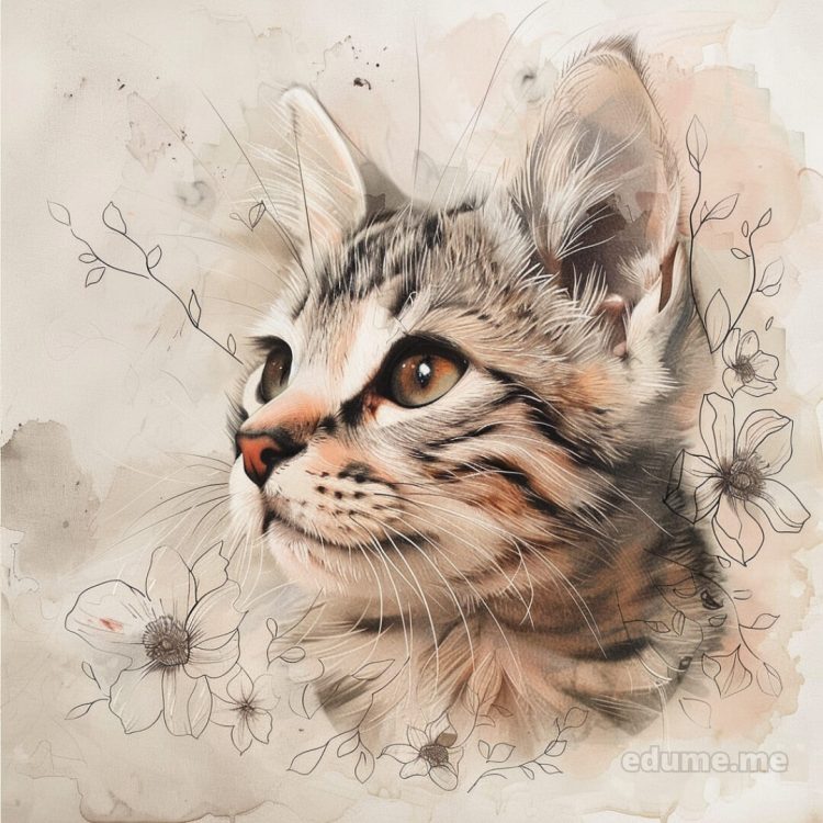 Cat images drawing picture flowers gratis