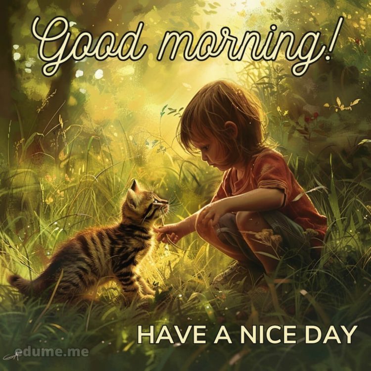 Good morning have a nice day picture kitten and child gratis